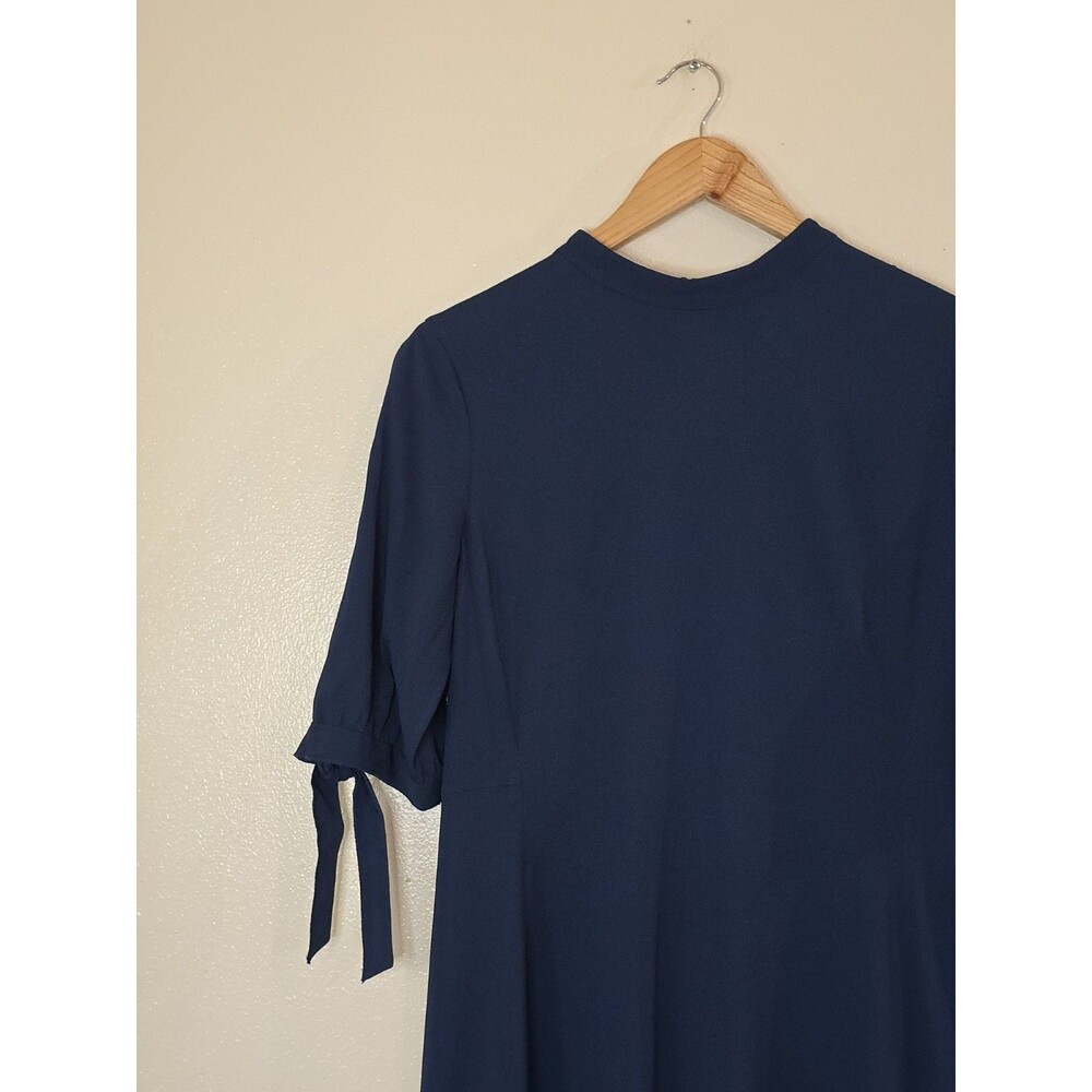 Theory Alvilla Bergen Navy Fit Flare Dress Tie Sleeve Size 6 Cocktail Modern - Picture 4 of 12